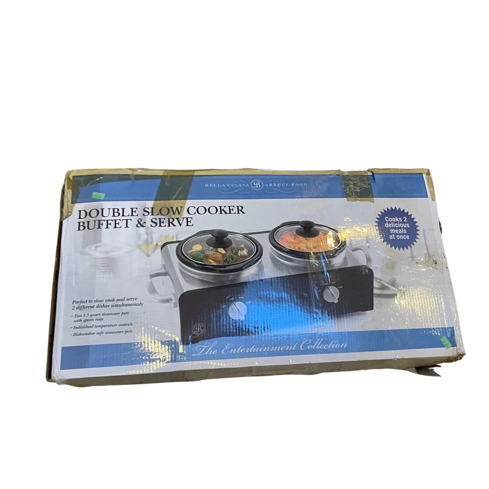 Bella Cucina Double Slow Cooker Buffet & Serve‎ 3 Qt Stoneware Pots
